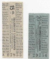 Suisse. 2 Anciens Tickets Billets Tramway, TramBahn Lausanne, 15 Et 20 Cts. Schweiz. Switzerland. - Altri & Non Classificati