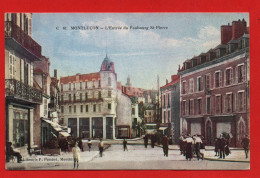 (RECTO / VERSO) MONTLUCON EN 1917 - N° 61 - L' ENTREE DU FAUBOURG ST PIERRE AVEC PERONNAGES - SUPERBE CPA COULEUR - Montlucon