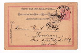 Graz 1897 Österreich Austria Autriche Bordeaux Gironde Union Postale Universelle Weltpost Verein Emile Delage - Cartes Postales