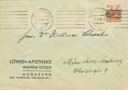55310. Carta AUGSBURG (Alemania Zona Anglo Americana) 1948. Serie Trompetas. Trompeten- Löwen Apotheke - Covers & Documents