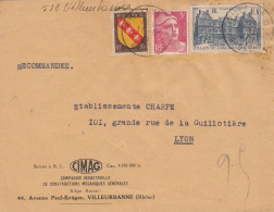 RHONE ENV 1947 VILLEURBANNE LETTRE RECOMMANDEE PROVISOIRE - Covers & Documents