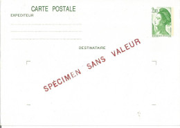 FRANCE ANNEE 1982/1988 ENTIER N°2484 CP1 SURCHAGE" SPECIMEN SANS VALEUR" NEUF ** MNH TB  - Specimen