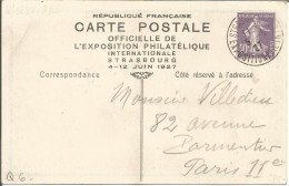 FRANCE ANNEE1907/1939 ENTIER TYPE SEMEUSE CAMEE N° 236 CP  REPIQUE EXPOSITION PHILATRLIQUE NATIONALE STRASBOURG - Cartes Postales Repiquages (avant 1995)