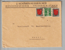 CH Heimat ZH Erlenbach 1921-01-27 Brief Nach Basel Mit 2x7.5Rp. (Schwyz) + 5Rp. Tellknabe - Covers & Documents