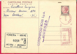 INTERO CARTOLINA POSTALE SIRACUSANA LIRE 130 USATA COME RICEVUTA R.R. DA VICENZA*28.4.81* DA DEBBA (VI) - 1981-90: Marcophilia