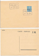 LIBERATION RHONE CPFM 1944 MERCURE SURCHARGE RF LIBERATION LYON OBLIT LYON LIBERE / 2-9-44 - 1938-42 Mercurio
