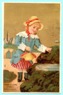 Chromo Sans Publicité. Petite Fille Se Mirant Dans Le Bassin. Fond Doré. Imp. Alfred Clarey - Andere & Zonder Classificatie