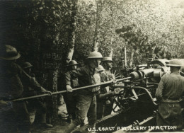 France WWI US Coast Artillery En Action Howitzer Ancienne Photo 1918 - Guerre, Militaire
