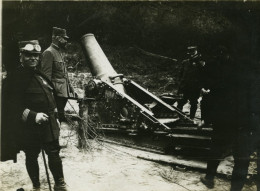 France Militaire Officiers Visitant Le Front Canon Mortier Ancienne Photo 1918 - Guerre, Militaire