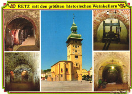 RETZ, HOLLABRUNN, MULTIPLE VIEWS, ARCHITECTURE, TOWER WITH CLOCK, WINE CELLAR, STORAGE ROOM,TOWN HALL,AUSTRIA , POSTCARD - Hollabrunn