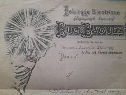 PUBLICITE ECLAIRAGE ELECTRIQUE LUC BAGUES INGENIEUR ELECTRICIEN 1890 - Reclame