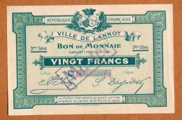 1914-1918 // LANNOY (Nord 59) // BON DE MONNAIE // Troisième Série // Vingt Francs // Annulé-Muster - Bons & Nécessité