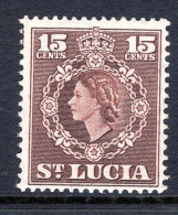 St Lucia 1953 QEII Definitives - 15c Brown MNH (SG 180a) - St.Lucia (...-1978)