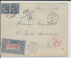 1895 - MIXTE SOMALIS / ETHIOPIE Sur ENVELOPPE RECOMMANDEE De HARAR Et DJIBOUTI => PARIS - AMBULANT MODANE à PARIS - Lettres & Documents