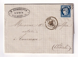 Lettre Lyon 1874 Timbre Cérès Agent De Change Demoustier Tournon Ardèche Timbre Fiscal Montgolfier Notaire - 1871-1875 Cérès