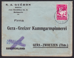 Bulgaria: Airmail Cover To Germany, 1937?, 1 Stamp, Lady, Pigeon, Purple Jusqu'a Cross Cancel (discolouring) - Lettres & Documents