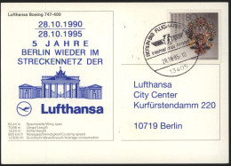 Bund Karte Flugpost Lufthansa Boing Motiv Berlin Brandenburger SST Auf Postkarte - Covers & Documents