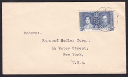 Antigua: Cover To USA, 1930s, 1 Stamp, Coronation, Royalty, From Barclays Bank, Rare Commercial Use (traces Of Use) - 1858-1960 Kronenkolonie