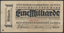 Reichsbahndirektion Altona 1 Milliarde Mark 1923 VF - Autres & Non Classés