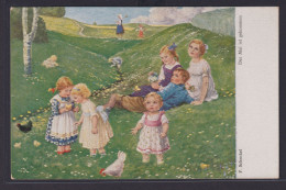 Ansichtskarte Künstlerkarte Sign. F.Schenkel Mai Gefühl Kinder Blumenwiese - Children And Family Groups