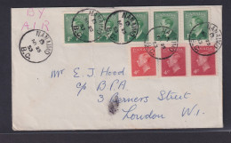 Kanada Brief Mit MIF King Georg VI 5er Steifen 1 Cent Oben Und Unten Ungezähnt - Storia Postale