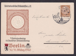 Berlin Deutsches Reich Privatganzsache Anlass Reichsbund D. Philatelisten - Cartas & Documentos