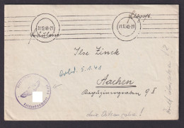 Deutsches Reich Feldpostbrief Stummer Stempel Nach Aachen 31.12.1940 - Lettres & Documents