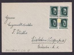 Deutsches Reich Brief Blockmarken Viererblock Propaganda SST Nürnberg Nach - Covers & Documents