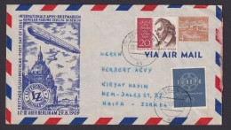 Zeppelin Flugpost Berlin Privatganzsache Bauten + ZuF Destination Haifa Israel - Brieven En Documenten