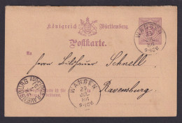 Wangen Königreich Württemberg Frage Ganzsache K1 Ravensburg Stadtpost - Postal  Stationery