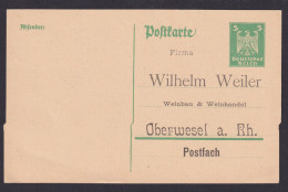 Oberwesel Rhein Deutsches Reich Privatganzsache An Weinbau Und Weinhandel Weiler - Autres & Non Classés