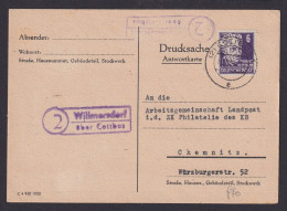 Willmersdorf über Cottbus Brandenburg DDR Postkarte Landpoststempel N. Chemnitz - Storia Postale