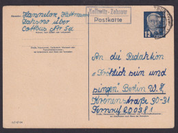 Kolkwitz Zahzow über Cottbus Brandenburg DDR Ganzsache Landpoststempel N. Berlin - Storia Postale