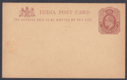 Inde British India Mint Unused Half Anna King Edward VII Postcard, Post Card, Postal Stationery - 1902-11  Edward VII