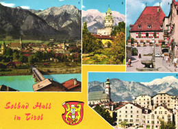 SOLBAD HALL, TIROL, MULTIPLE VIEWS, ARCHITECTURE, TOWN HALL, TOWER, CHURCH, MOUNTAIN, BRIDGE,FOUNTAIN,AUSTRIA, POSTCARD - Autres & Non Classés