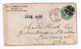 Cover USA Newark New Jersey Taxe Cincinnati Ohio Tax Edmund F. Heath Entier Postal Three Cents - 1901-20