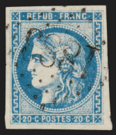 N°46A, Cérès Bordeaux, 20c Bleu, Type III Report 1, Oblitéré Losange GC - B/TB - 1870 Emissione Di Bordeaux