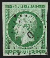 N°12b, Napoléon Non-dentelé 5c Vert-foncé, Oblitéré Bureau De Paris D - TB - 1853-1860 Napoléon III.
