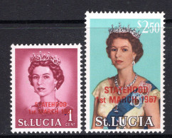 St Lucia 1967 Statehood Overprint - Unissued 1c & $2.50 Values MNH (SG Unlisted) - Ste Lucie (...-1978)