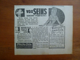 Publicité 1949 Vos Seins Seront Parfaits PLASTO-SEIN Laboratoire Unis à Paris Résultats En 3 Semaines - Reclame