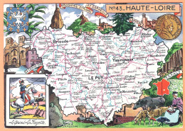 Ppgf/ CPSM Grand Format - HAUTE LOIRE - CARTE GÉOGRAPHIQUE DU DÉPARTEMENT DÉCOR FANTAISIE - Other & Unclassified