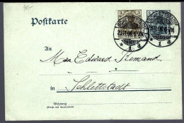 ENTIER POSTAL DE SCHLETTSTADT - GERMANIA À 2 TYPES 2Pf + 3Pf - 1906 - DE SELESTAT POUR SÉLESTAT -  - Briefe U. Dokumente