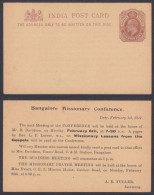 Inde British India 1911 Mint King Edward VII Postcard, Bangalore Missionary Conference, Catholic Christian, Christianity - 1902-11 King Edward VII