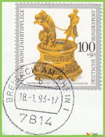 Voyo GERMANY Piece With 1 Stamp 100pf + 50pf 1992 Mi#1634  (o) Used - Figurine Clock, 1580 - Used Stamps