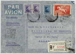 Uruguay 1932, Brief Einschreiben Luftpost / Airmail Montevideo - Bollingen Rapperswil (Schweiz) - Uruguay