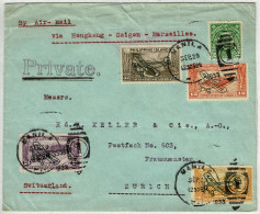 Vereinigte Staaten / USA / Philippine Islands 1933, Air Mail Manila - Zürich (Schweiz), Via Hongkong-Saigon-Marseilles - Philippinen