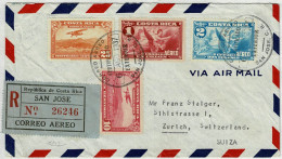 Costa Rica 1937, Luftpostbrief / Airmail Einschreiben San Jose - Zürich (Schweiz), Via Brownsville - New York - Costa Rica