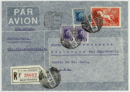 Uruguay 1932, Brief Einschreiben Luftpost / Airmail Montevideo - Paris - Bollingen Rapperswil (Schweiz) - Uruguay