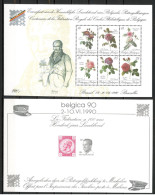 1990 Bloc 67 + Velletje - Stamp Exhibition "BELGICA 90" - Roses, Rose De Redouté - MNH - 1961-2001