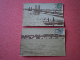 Carte Photo Crue De Digoin En 1907. Pont Suspendu Et Place De La Grève; 2 Cartes Photo - Digoin